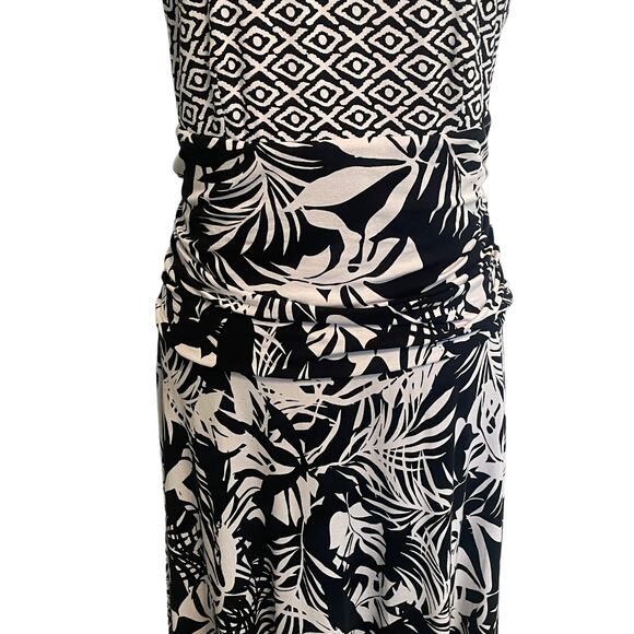 Tommy Bahama Mixed Print Midi Dress Womens Large Black Hawaiian Tribal Knit - Picture 4 of 9